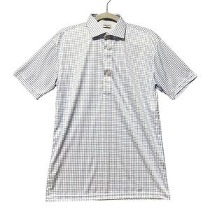Collars & Co. Dress Collar Polo Size Medium White Blue Check Short Sleeve